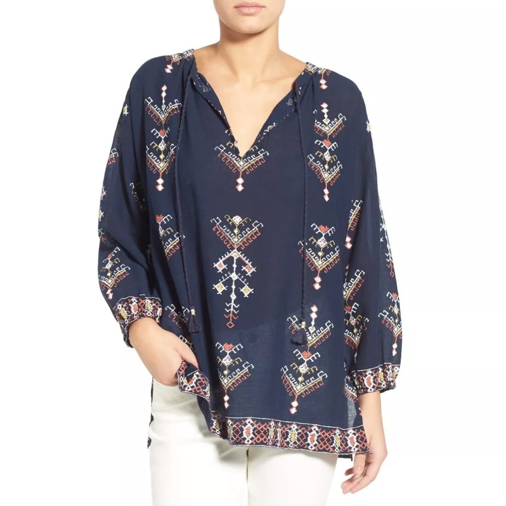 Madewell Women's Navy Blue Geometric Southwest Aztec Top